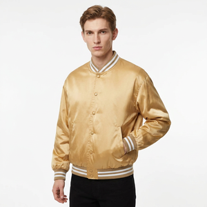 STORM FIT Men's Golden Satin Bomber Jacket Regular Fit <b>Stand</b> Collar Button Solid Color Casual Breathable Windproof Vintage - Product Image 1
