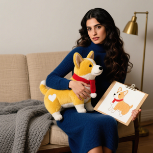 Peluche Personalizzato Corgi Kawaii con Corpo Giallo Brillante e Sciarpa Rossa, Ideale per le Giornate Invernali, Decorazione Natalizia, Imbottito in PP - Product Image 1