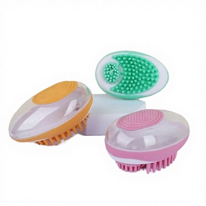 Yellow Eco-Friendly ABS TPR <b>Pet</b> Bath Massage <b>Brush</b> for Dogs Bathroom Living Room Use Classical Oval Shape Texture Surface 200mL - Product Image 2