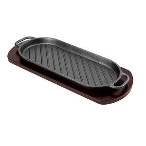 Hot Bán Đúc Sắt Sizzler Tấm Men Lớp Phủ BBQ Hot Nướng Pan Vỉ Nướng Hiện Đại Cho Nhà Bếp Bằng Gỗ Cơ Sở Khay Cho Thịt Bò - Product Image 4