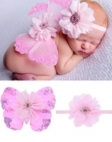 Little Baby Fairy Angel Schmetterlings flügel Kopfschmuck Big Size Flower Haarband Fotografie Requisiten Baby Kostüm Shooting Set