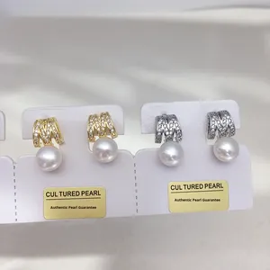 Pendientes Minimalistas con Letra <span class=keywords><strong>M</strong></span>, Circonita y Perla de Agua Dulce, Hipoalergénicos, Antideslustre, Regalo de Joyería para Mujer - Product Image 3