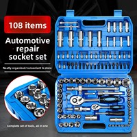 Kit d'outils à main en acier pour réparation automobile, ensemble combiné de clés à douille et cliquet, boîte à outils en plastique