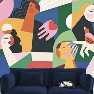 Mural de pared con textura de <span class=keywords><strong>cubismo</strong></span>, terciopelo y satén, estilo naturaleza muerta, bloques de color, arte moderno para sala de estar, entrada, personalizado - Product Image 3