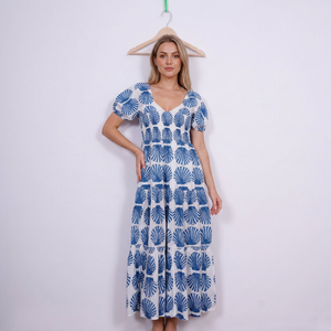 Vestido Midi Elegante para Mujer, 100% Algodón Ecológico, Estampado Floral, Transpirable, Lavable, Cuello Cuadrado con Botones, Corte Ajustado, Verano, Casual - Product Image 1