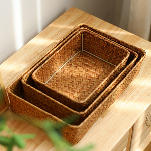 Organizador de Escritorio de Estilo Japonés Tejido con Hierba Marina para Controles Remotos, Llaves, Cosméticos, Joyas - Cesta para Mesa de Centro - Product Image 2