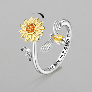 Anillos Vintage de girasol para mujer estilo coreano anillo de dedo de apertura ajustable joyería de novia <span class=keywords><strong>Gif</strong></span> - Product Image 3