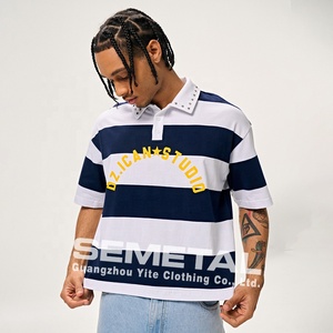 YITE Streetwear T-shirt da <span class=keywords><strong>uomo</strong></span> in cotone con borchie, colletto <span class=keywords><strong>a</strong></span> risvolto, taglio cropped e vestibilità ampia, <span class=keywords><strong>a</strong></span> <span class=keywords><strong>righe</strong></span>, <span class=keywords><strong>a</strong></span> maniche corte, con bottoni, in jersey, personalizzabile, tipo <span class=keywords><strong>polo</strong></span> - Product Image 3