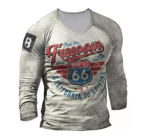 Camiseta Vintage de manga larga para hombre, camisetas con estampado de letras 3D, <span class=keywords><strong>ruta</strong></span> de EE. UU., <span class=keywords><strong>66</strong></span>, de gran tamaño 5XL ropa holgada, otoño - Product Image 4