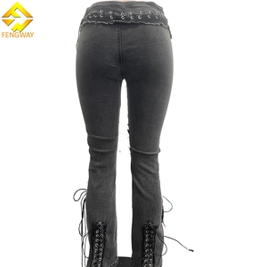 Jeans da <span class=keywords><strong>Donna</strong></span> a Vita Alta con Gamba Larga e Taglio a Campana, <span class=keywords><strong>Pantaloni</strong></span> <span class=keywords><strong>Skinny</strong></span> con Lacci - Product Image 4