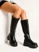 Bottes hautes à plateforme pour femmes, bottes d'hiver en cuir PU à semelle épaisse avec fermeture éclair latérale, vente en gros, logo personnalisé