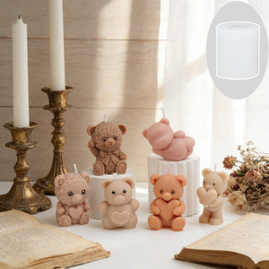 Stampo in Silicone a Forma di Orso per Candele, Orso Seduto/In Piedi con Dettagli Floreali/a <span class=keywords><strong>Cuore</strong></span>, Strumento Artigianale Fai-da-te a Tema Animale per Decorazioni Domestiche e Regali - Product Image 1