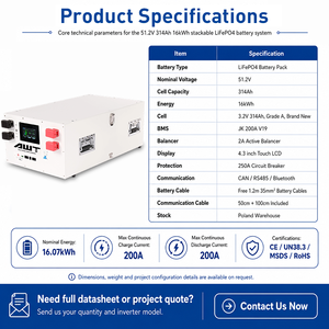 Batteria LiFePO4 impilabile da 51.2V 314Ah 16KWh per sistema solare ibrido off-grid domestico ESS, disponibile nel magazzino UE in Polonia - Product Image 4