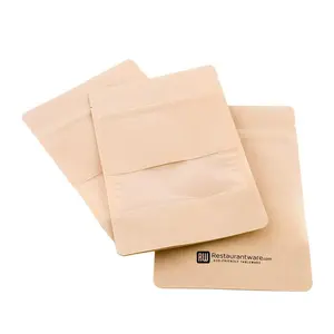 Biodegradable Heat sealable natural kraft paper 3 side seal flat pouch for food