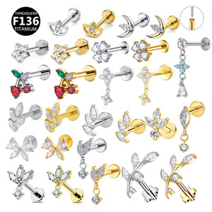 <span class=keywords><strong>Pendientes</strong></span> Planos Gaby ASTM-F136 de Grado Implante, Titanio G23 Sin Rosca para Tragus, Labret, Cartílago, Labio, Concha, Joyería para Piercings Corporales - Product Image 1