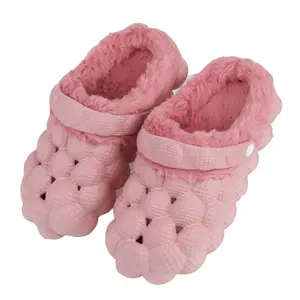 IDOIT Neueste Herbst Winter Massage Bottom Pebbled Bubble Schuhe Warme Baumwolle Pink Hausschuhe Pelz Bubble Slides