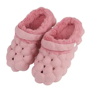 IDOIT dernière automne hiver massant bas galet bulle chaussures chaud coton rose pantoufles fourrure bulle diapositives