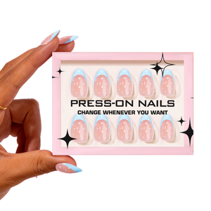 <span class=keywords><strong>Uñas</strong></span> Postizas de Acrílico ABS, Color Azul <span class=keywords><strong>Polvo</strong></span> Francés, Elegantes y Modernas, Cobertura Completa, Pegamento <span class=keywords><strong>para</strong></span> <span class=keywords><strong>Uñas</strong></span>, Longitud Media, Alta Calidad, Venta al por Mayor - Product Image 5