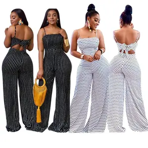 Best Seller Summer Dot Printing Jumpsuits Women One Piece Jumpsuit Sexy Lady Sleeveless Wide Leg Loose Rompers