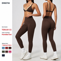 Ensemble de yoga effet superposé pour femme : Soutien-gorge triangle rembourré à bretelles spaghetti et leggings de fitness taille haute – Ensemble 2 pièces