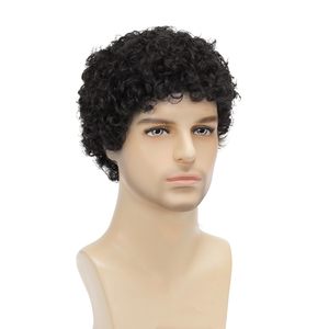 Perruques sans lacets pour hommes européens et américains, cheveux courts bouclés et frisés, style africain, réalistes, noirs, avec filet rose, pour changer de <span class=keywords><strong>coiffure</strong></span> - Product Image 3