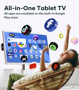 Support <span class=keywords><strong>TV</strong></span> <span class=keywords><strong>mobile</strong></span> portable blanc de 32 pouces avec roulettes, rotation complète, moniteur 4K, batterie intégrée, intelligent, sans rétroéclairage - Product Image 3