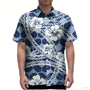 Camicie con bottoni da uomo stile retrò personalizzate e traspiranti alla moda Design tribale <span class=keywords><strong>Elei</strong></span> polinesiano alla moda per la stampa promozionale estiva - Product Image 1
