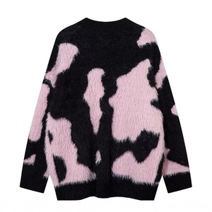 Women's <b>Cardigan</b> Pink White Color Blocking Loose Fit Single Breasted Knit Outerwear Anti Pilling Design - Product Image 2