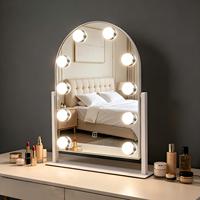 Manufacturer LED Arch Metal+Glass Freestanding Home Use Lighted Magnifying Personalized Vanity Mirror 10 Dimmable Bulbs Touch
