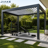 Pergola à lames orientables en aluminium Jiake avec espace de mise en forme physique extérieur et zone d'entraînement ombragée pour jardin, patio, terrasse et espace de détente