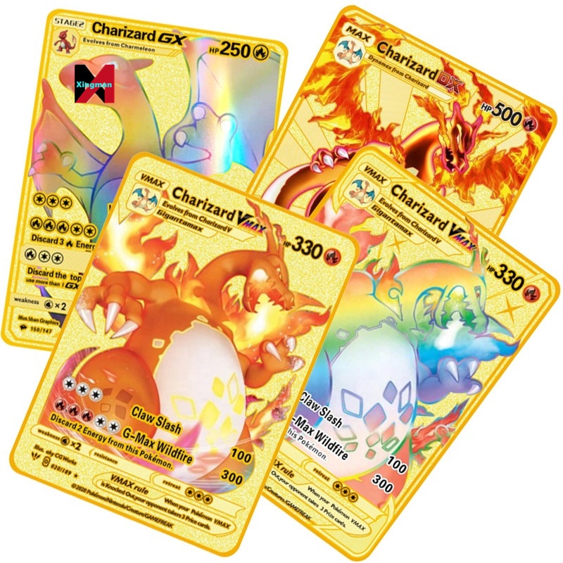 100 дизайнов Покемон, металлические золотые карты, настольная игра, мульти-карты, карты покемон