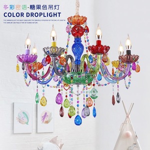 Lustre suspendu <span class=keywords><strong>LED</strong></span> en cristal coloré de style européen, à économie d'énergie, pour chambres d'enfants, restaurants, cafés - Product Image 2