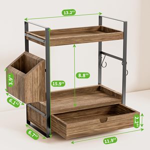 2-Tier Multifunction Standing Type Bathroom Counter Organizer Drawer <b>Basket</b> Wood Countertop <b>Storage</b> Skincare Organizers Vanity - Product Image 4