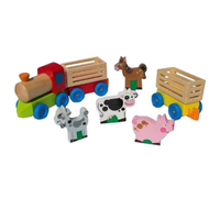 Train en bois avec des animaux de la ferme, cochon, vache, cheval, chèvre, jouet pour le premier anniversaire des enfants, cadeau de Noël