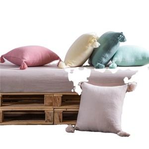 Macaron 100% coton taie d'oreiller confortable housse de coussin décoratif maison canapé housse de coussin avec pompon - Product Image 6