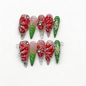 Faux ongles à presser faits main, multicolores, aux couleurs bonbon, avec motifs 3D fruits (fraise, cerise, nœud), réutilisables, vente en gros - Product Image 2