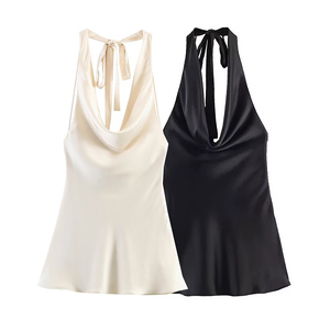 PB&ZA Vestido Mini de Seda Satinada con Cuello Halter, Elegante y Moderno, Verano 2026, Vintage, Sin Mangas, Espalda Descubierta, para <span class=keywords><strong>Mujer</strong></span> - Product Image 1