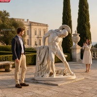 Sculpture de l'Homme Grec Classique en Marbre Sculpté à la Main YOUFINE, Statue d'Achille Blessé, Art pour Cour de Villa