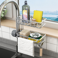 Égouttoir d'évier de cuisine en acier inoxydable antirouille, support pour éponge et savon, porte-brosse à vaisselle, organisateur d'évier, plateau de récupération des gouttes, panier d'évier