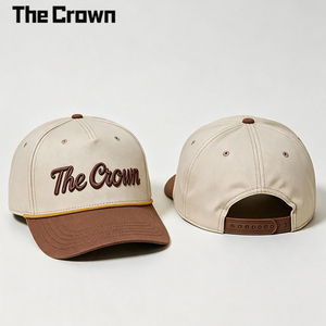 Casquette de baseball à 5 panneaux avec logo personnalisé, broderie 3D, visière contrastée crème et marron, vente en gros, usine - Product Image 2