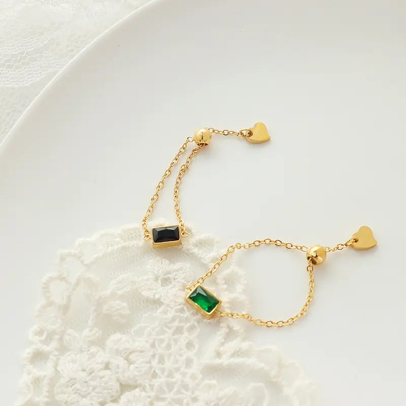 Anello in pietra Baguette da Tennis placcato in oro 18 carati anelli di collegamento regolabili in acciaio inossidabile gioielli in pietra preziosa fedi nuziali gioielli