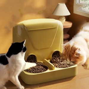 Distributore Automatico di Cibo per Cani e Gatti a Due Ciotole, Beige Giallo, Capacità 1-10L, per Famiglie con Più Gatti, Accessori per Animali Domestici, Logo Personalizzabile, Modello BD210 - Product Image 2