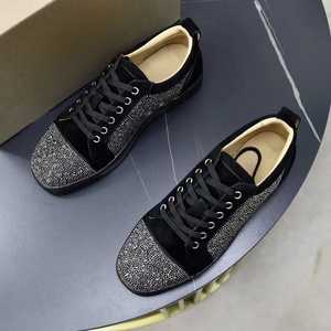 2026 New Premium <b>Black</b> <b>Suede</b> Rhinestone Embellished Sneakers Low-Top Lace-Up Party Dress <b>Shoes</b> for Men - Product Image 2