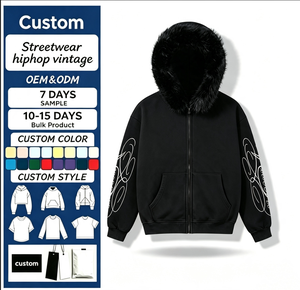 <span class=keywords><strong>Felpa</strong></span> con <span class=keywords><strong>Cappuccio</strong></span> da Uomo con Zip e <span class=keywords><strong>Pelliccia</strong></span>, Stampa Gotica sulle Maniche, Giacca Oversize in Pile, Streetwear Y2K, <span class=keywords><strong>Felpa</strong></span> con Zip Intera - Product Image 1