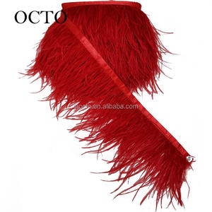 Personnalisable 2/3/4 couches <span class=keywords><strong>épaisse</strong></span> <span class=keywords><strong>frange</strong></span> de plumes moelleuses sur ruban pour robe couture garniture de plumes d'autruche - Product Image 1
