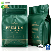 Sachet de café à fond plat personnalisé avec valve de dégazage unidirectionnelle, emballage de café en sachet stand-up avec logo personnalisé