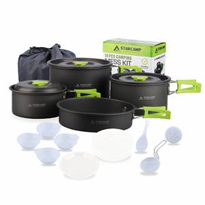STARCAMP <span class=keywords><strong>Set</strong></span> di Pentole Portatili in Alluminio Anodizzato per <span class=keywords><strong>4</strong></span> Persone, Kit da Campeggio con Padelle per Escursioni e Viaggi, Compatibile con Fornelli a Gas - Product Image 2