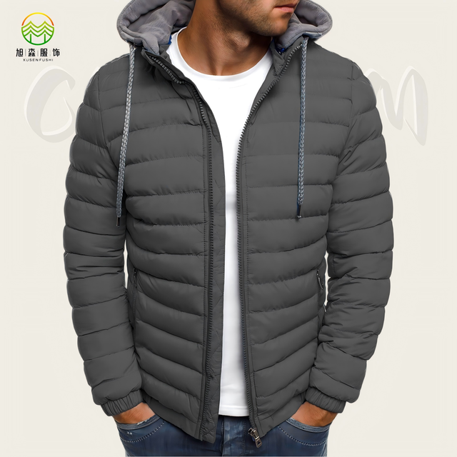 High Quality Winter Waterproof Canvas Zip-Up Hooded Plus Size Men's Quilted Puffer Jacket Fitness Clothing Trending Fashion