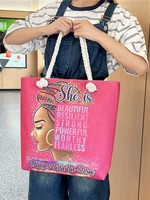 Sacs Fourre-Tout en Toile avec Logo Personnalisé, Impression d'Art Fille Noire Africaine Dessin Animé Amusant, Sacs à Main Portables Épaule pour Femmes, Vente en Gros pour l'Été