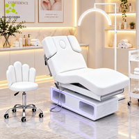 Table de massage électrique professionnelle de haute qualité pour salon de beauté, avec double compartiment de rangement, éclairage LED et fonction chauffante, idéale pour esthéticiennes et extensions de cils
